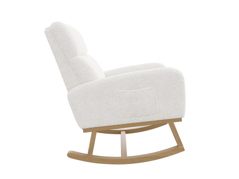 Fauteuil à bascule - 69,2 x 78,5 x 87 cm - blanc - en tissu bouclette - chaise à bascule confortable avec pieds en bois - Conforama D
