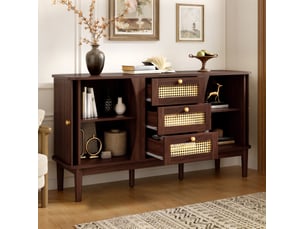 Buffet 2 porte(s)  3 tiroir(s) <strong>MODFU</strong> <strong></strong> - 141 cm coloris bois foncé 