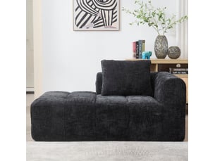 Méridienne 158 x 90 x 60 cm noire en chenille, 1 place sans montage, avec coussin et poches latérales