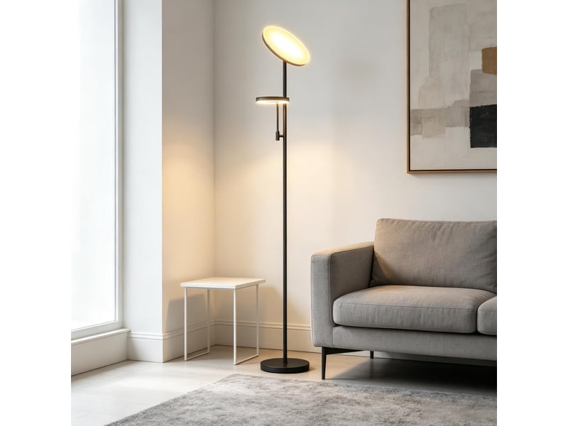  Lampadaire led 42 w ø25 x h175 cm en métal et pc avec variateur et télécommande noir chicfurn  - Conforama C