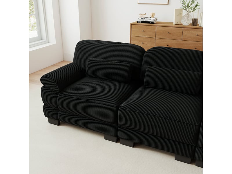  Canapé modulable 3 places 265x88,5x94 cm, assise généreuse, coussin de maintien, maintien confortable, velours côtelé, noir  - Conforama D