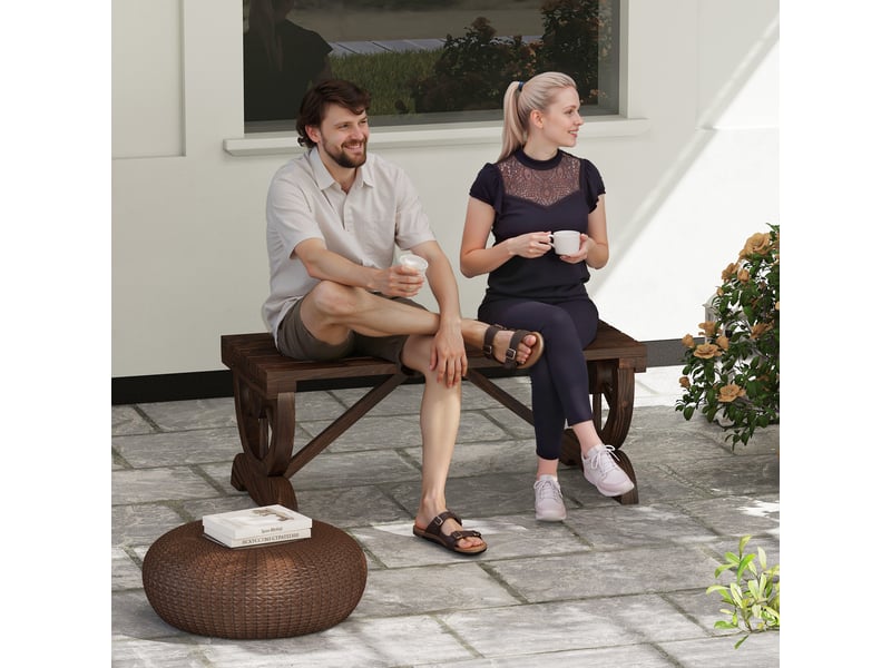  Banc de jardin en bois, résistant aux intempéries, mobilier de jardin, banc rustique, naturel, 98 x 50 x 39,5 cm  - Conforama C