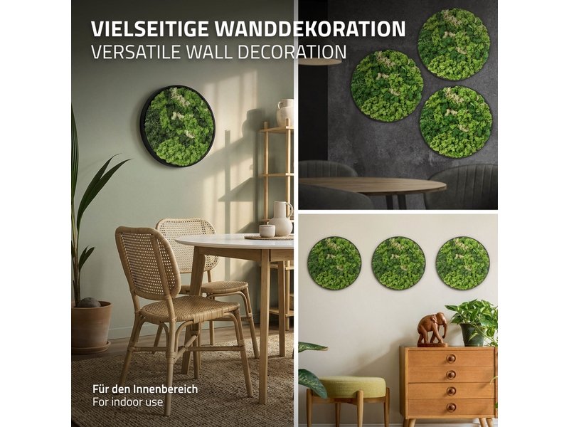 Ecd germany tableau en mousse de renne stabilisée véritable, forme ronde ø 40 cm, vert, décoration murale végétale d'intérieur, cadre en mdf, sans arrosage ni entretien, effet 3d, pièce unique ECD Germany GmbH - Conforama E