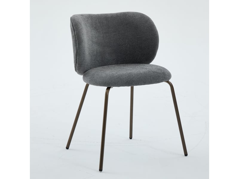 Chaises de salle à manger chenille grises lot de 2 avec dossier courbé et pieds métal bronze - Conforama E