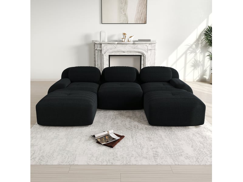  Canapé d'angle modulable ulevr 3 places en u sans cadre, 298 x 178 cm, mousse 32d, velours côtelé noir  - Conforama B