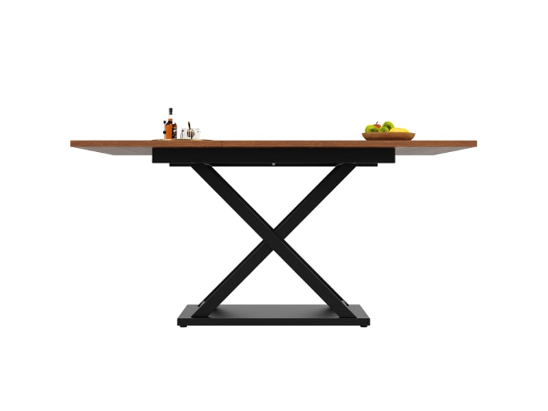  Table à manger extensible 120-160x80 cm, effet noyer, pieds croisés noirs, gain de place, cuisine salon  - Conforama A