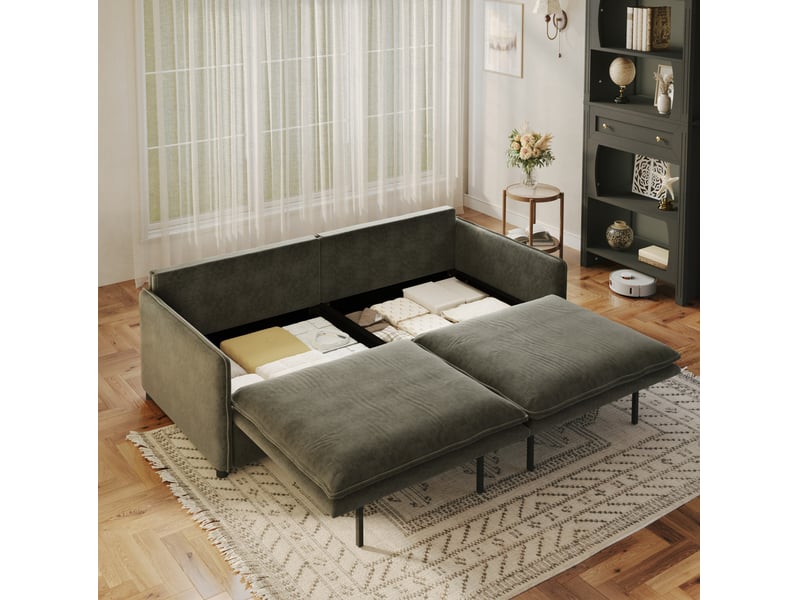  Canapé-lit 3 places en chenille 206 x 91 cm – gris foncé – convertible 3-en-1 avec rangement intégré  - Conforama E