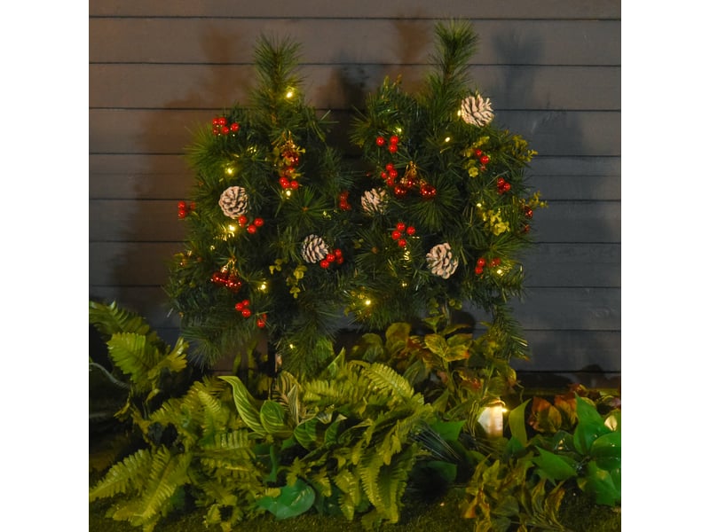  Lot de 2 sapins de noël artificiels miniatures avec lumières led, en plastique et métal, ø 33 x 75 cm, vert  - Conforama B
