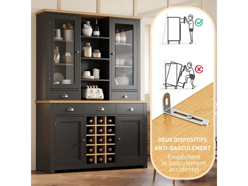  Meuble de cuisine muvano, armoire de cuisine avec porte vitrée, noir, 120 × 40 × 185 cm  - Conforama R