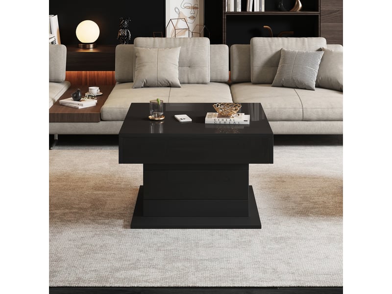 Table basse relevable carrée noir - 70x70 cm panneau de particules table basse noir - Conforama D