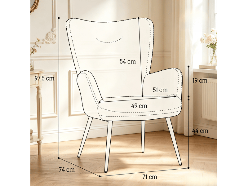 Fauteuil à dossier haut avec accoudoirs intégrés pour salon, chambre ou coin lecture en polyester beige - Conforama C