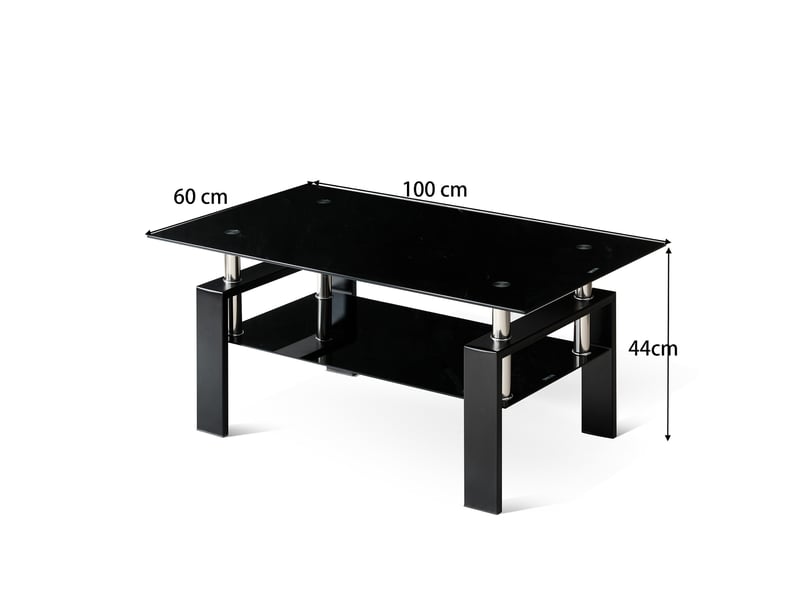 Table basse compacte avec deux plateaux en verre trempé et structure métallique, noire, pour salon, 100 × 60 × 44 cm - Conforama E
