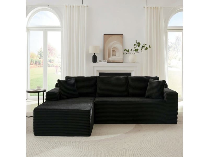 Canapé modulable 4 places canapé d'angle en l noir avec méridienne surdimensionnée - Conforama B