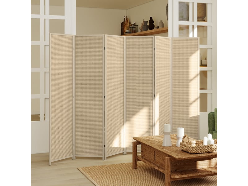  Paravent en bois séparateur de pièce closion de séparation pliable 6 panneaux 270 x 180 cm bois naturel  - Conforama C