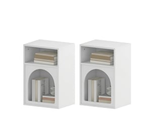 Lot de 2 tables de chevet blanches avec compartiments ouverts, design arrondi en mdf, 40x30x60 cm