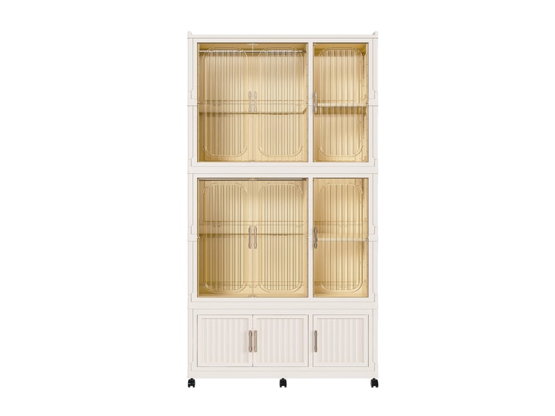  Armoire de chambre - 92 x 45 x 196 cm - beige - dressing modulaire pliable avec 9 portes magnétiques et roulettes  - Conforama A