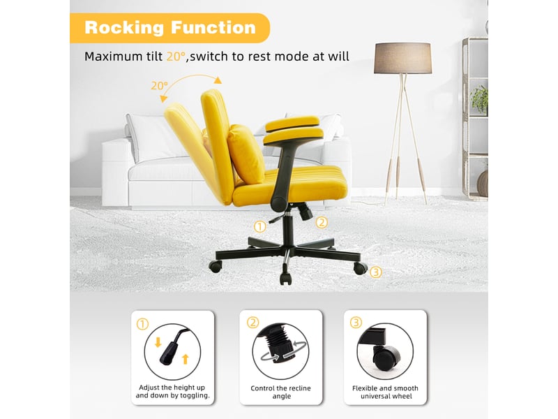 Chaise de bureau pivotante avec accoudoirs rabattables - lpospi - hauteur réglable, tissu velours - jaune - Conforama C