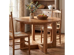 Table de salle à manger ronde en bois massif 100 cm brun rustique, pieds en x, 2 à 4 couverts, gain de place, montage facile, style champêtre
