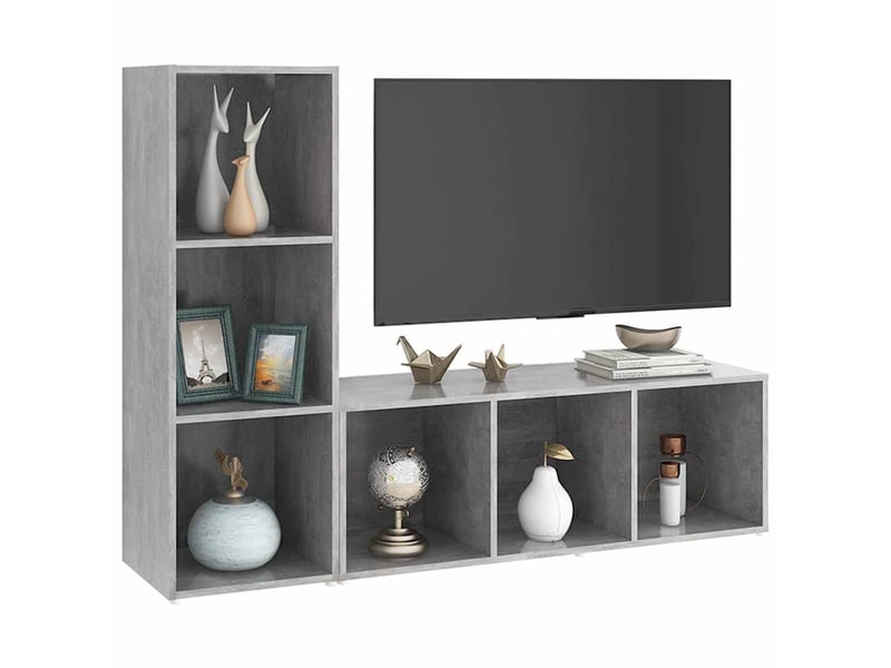  Lot de 2 meuble tv bas salon gris béton 107x35x37 cm bois d'ingénierie shl48504  - Conforama C