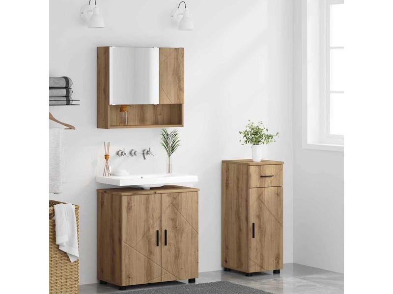 Ensemble de mobilier de salle de bain 3 pc chêne artisanal cf64291 - Conforama D