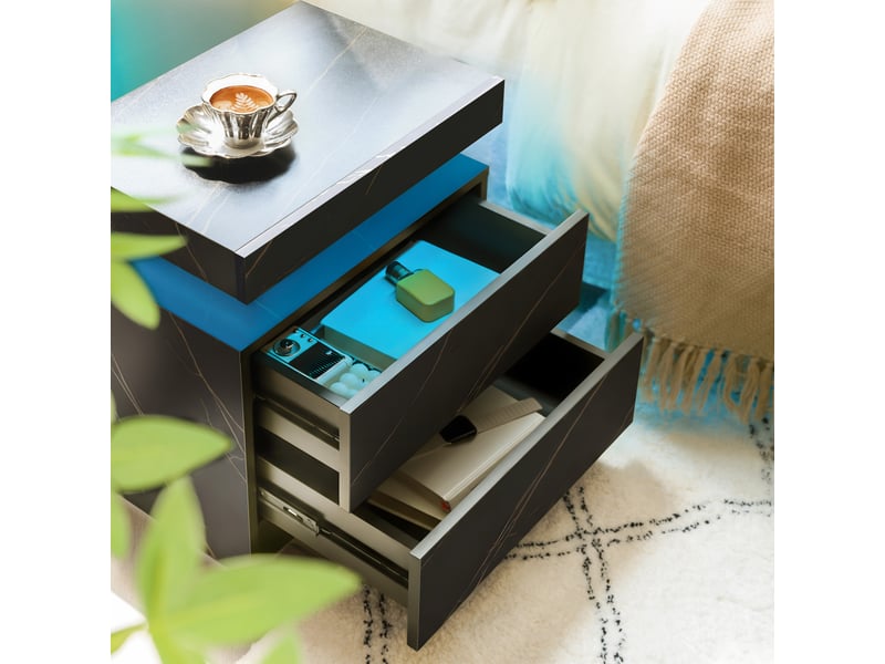 Table de chevet led,49,02x34,80x52,07 cm,2 tiroirs,noir et doré  - Conforama D