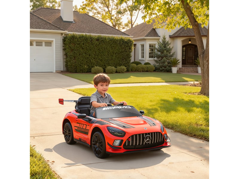 Voiture électrique mercedes-amg 12v pour enfants de 3 à 8 ans avec télécommande, phares led et roues de transport, orange. - Conforama D