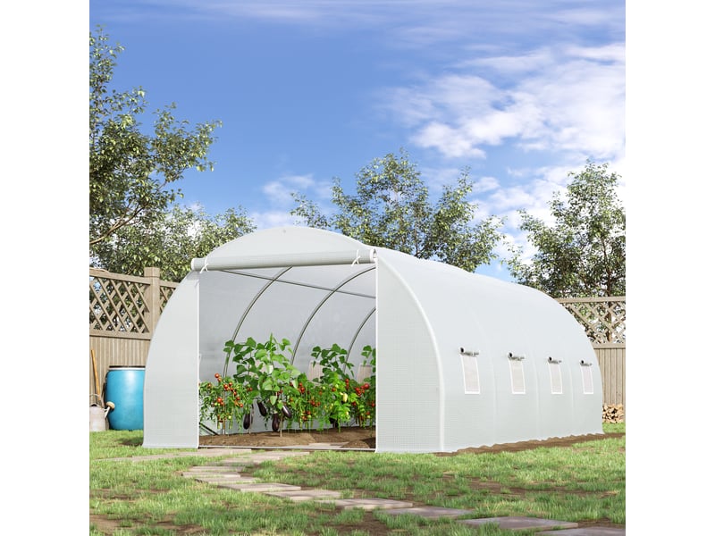  Serre de jardin - outsunny - dimensions 600x300x200 cm - plastique résistant aux intempéries - cadre métallique robuste 595x300x200cm - Conforama B