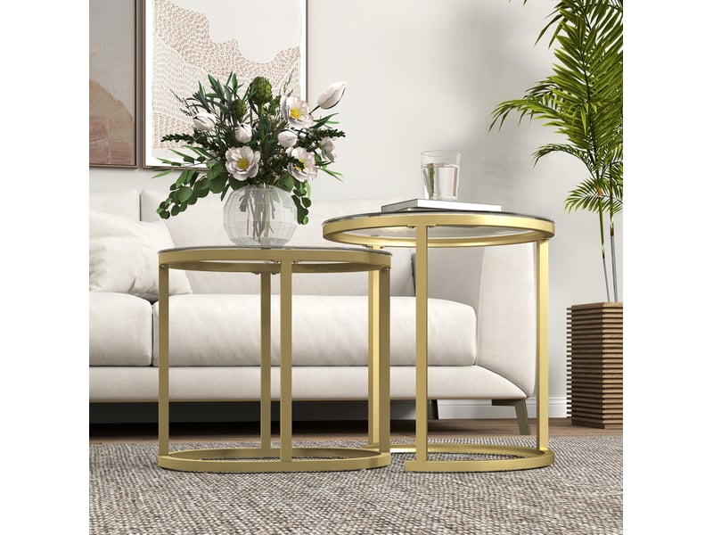  Lot de 2 tables basses gigognes en acier et verre trempé, coloris or  - Conforama D