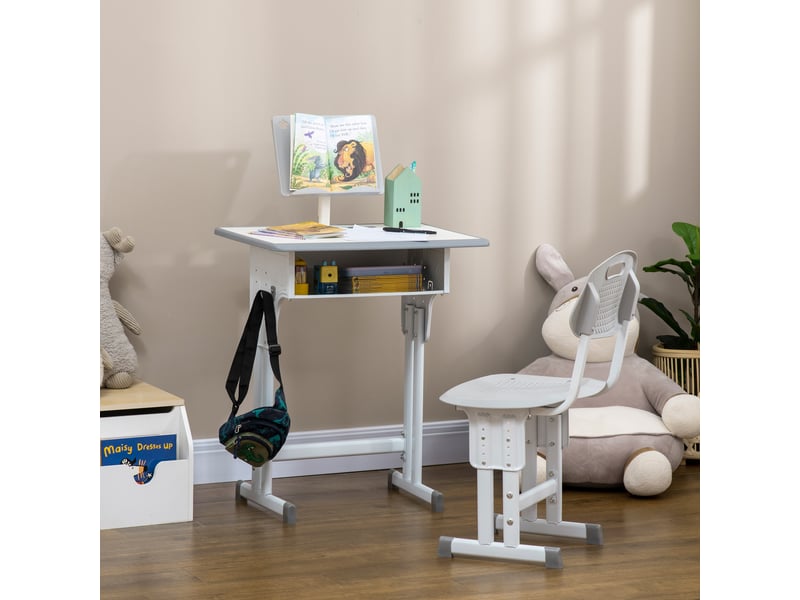  Bureau et chaise pour enfant avec support de lecture casier crochet et porte stylo 60 x 45x 90-102 cm gris  - Conforama C