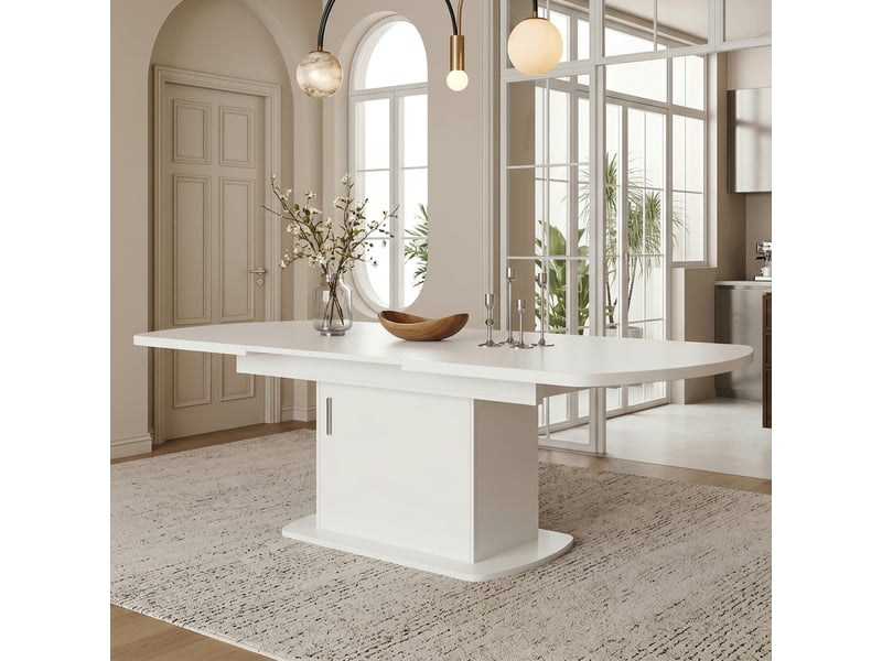  Table à manger ovale extensible 140200x80 cm avec rangement, gain de place, table de cuisine multifonction - blanc  - Conforama C