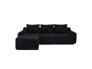 Canapé modulable 3 places 268x174x80 cm avec poufs en velours côtelé noir