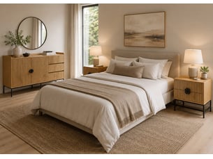 Ensemble de chambre hwc-o39, 2 tables de chevet, 1 buffet, tiroirs en mélaminé, mdf et métal - couleur naturelle