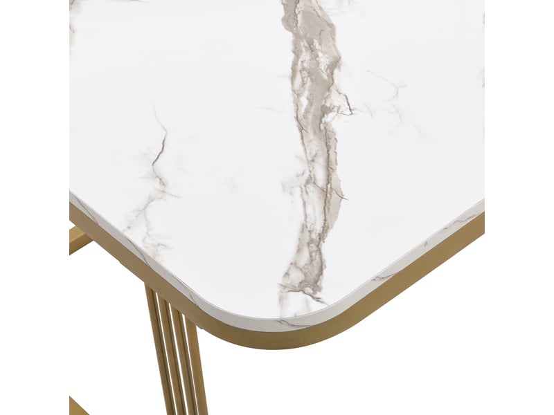  Lot de 2 tables basses gigognes avec tiroir, effet marbre brillant, blanc et doré  - Conforama W