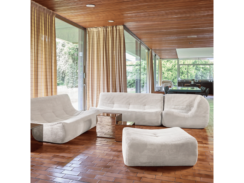  Canapé d'angle modulable 7 places avec repose pied velours côtelé crème - sokol  - Conforama C