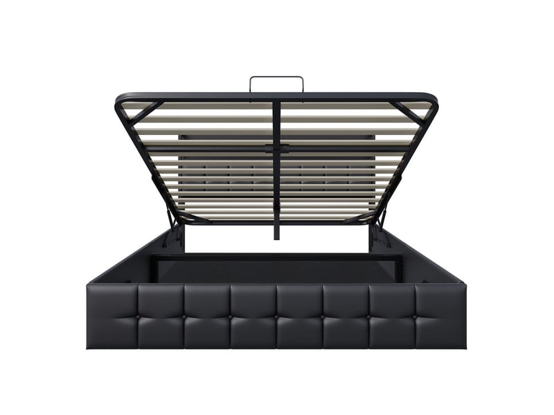  Lit coffre 2 places 140x200 cm avec rangement, lit adulte, port usb, led, tête de lit, design simple, pu noir  - Conforama E