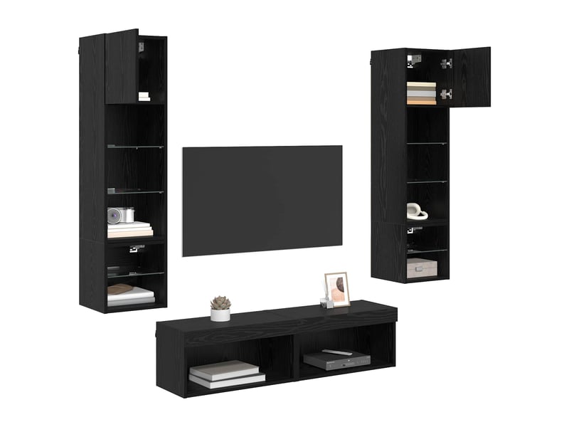  Unité murale de tv 6 pcs chêne noir bois d'ingénierie shl97631  - Conforama C