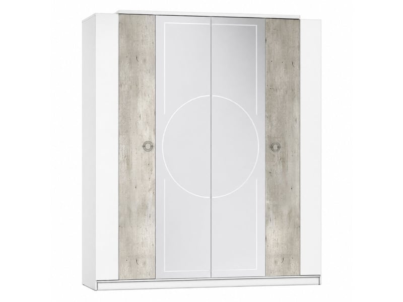  Armoire 4 portes avec miroir aspect béton et blanche - chayane CHAYANE - Conforama A