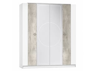 Armoire 4 portes avec miroir aspect béton et blanche - chayane