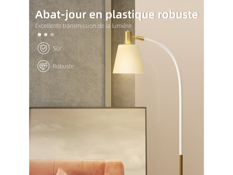  Lampadaire de salon réglable en hauteur 127-160 cm avec interrupteur, blanc, douille e27  - Conforama A