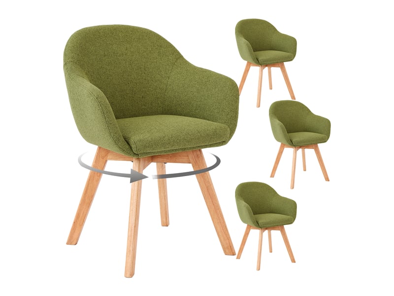  Lot de 4 chaises de salle à manger pivotantes à 360° – tissu effet lin respirant, pieds en bois massif - vert mousse  - Conforama A