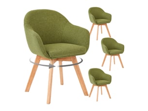 Lot de 4 chaises de salle à manger pivotantes à 360° – tissu effet lin respirant, pieds en bois massif - vert mousse