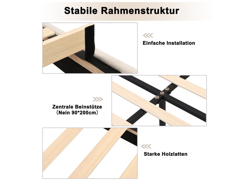 Lit rembourré 90x200 cm velours beige tête de lit coquillage réglable - lit simple - pieds dorés métal sommier lattes - Conforama E