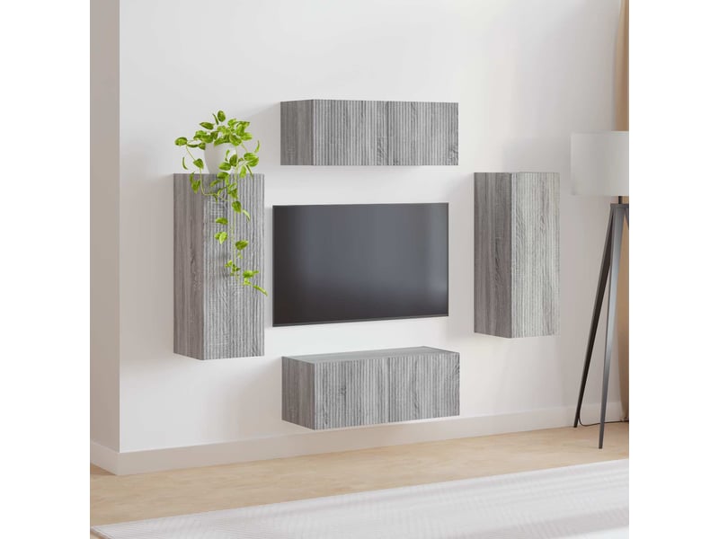  Ensemble de meuble tv - banc tv - meuble de rangement mural 4 pcs gris sonoma bois d'ingénierie  - Conforama D