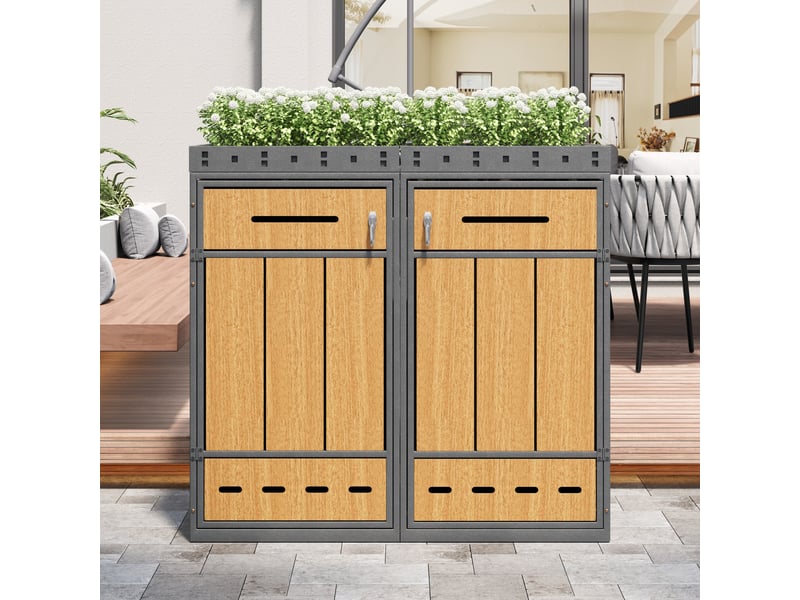 Cache-poubelle 120-240 l avec toit végétalisable, armoire extérieure pour poubelle - Conforama B