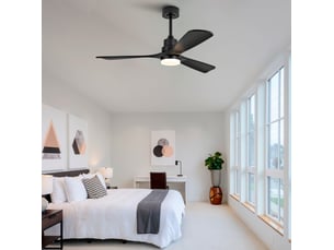 Ventilateur de plafond avec éclairage 132x132x36 cm, 3 pales, led réglable, télécommande, 6 vitesses, métal et bois, noir