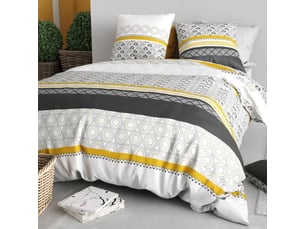 Parure housse de couette 260x240cm + 2 taies motif blanc gris et jaune 100% coton - ipsar