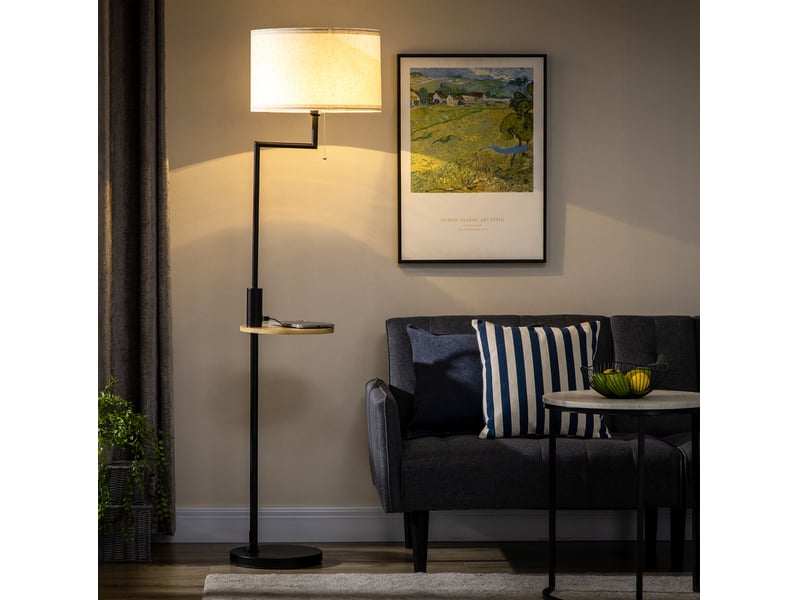  Stehleuchte mit usb-anschluss und ablage, 40 w standlampe creme, ø40 x 168 cm, stahl  - Conforama B