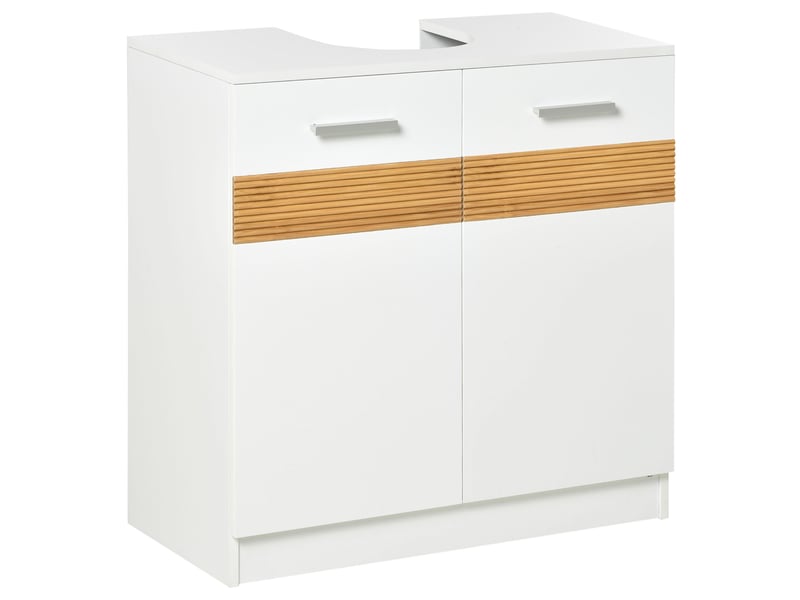  Meuble sous lavabo 60 cm en mdf et bambou, blanc et effet bois, ouverture en u  - Conforama B
