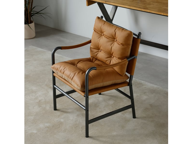 Fauteuil avec accoudoirs et assise rembourrée, pour salon ou chambre, en simili cuir et métal marron, 60 × 62 × 90 cm - Conforama C