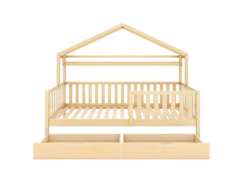  Lit enfant 90x200cm,lit cabane en bois massif avec 2 tiroirs et garde-corps,naturel lit enfant naturel - Conforama D